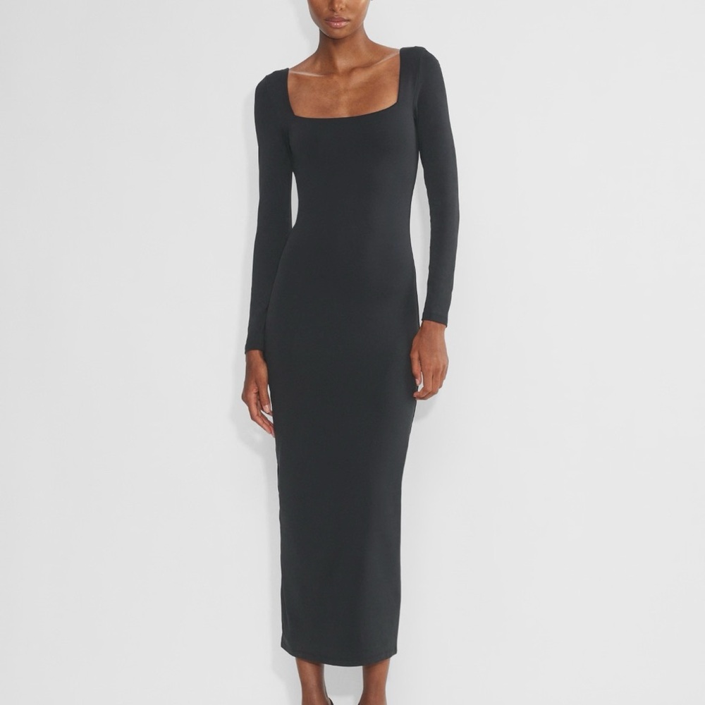 Aritzia Black Long Sleeve Square Neck Maxi Dress